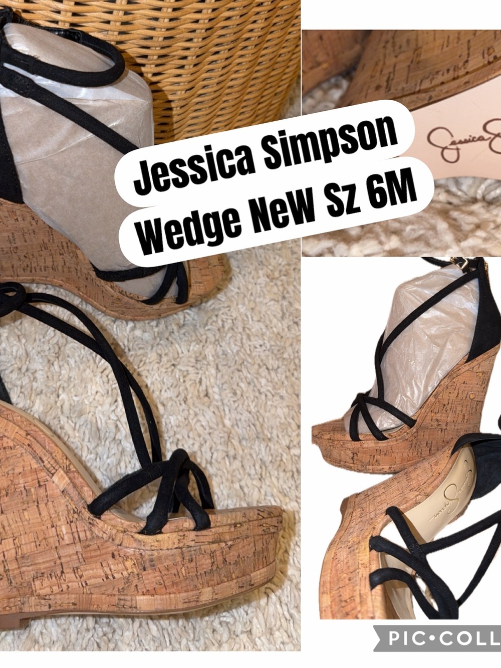 Jessica Simpson Black Cork Lace-Up Platform Wedges